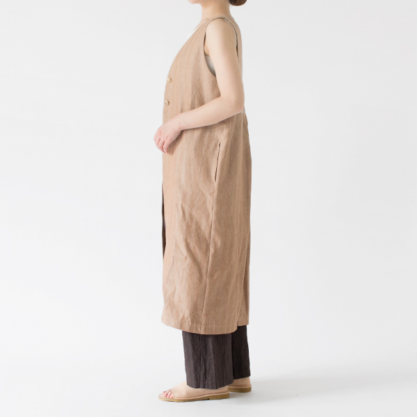 リネンコットンヘリンボーン ロングジレ(BEIGE、身長162cm)