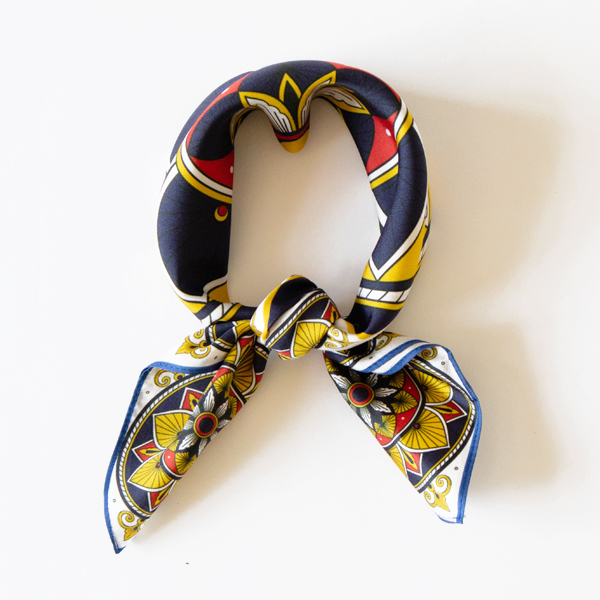 シルクスカーフ E840008/E840009(NAVY×YELLOW)