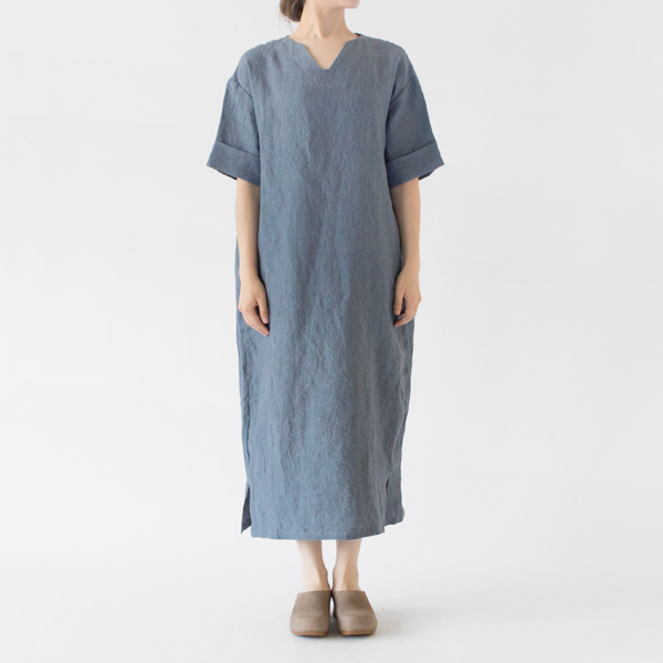遠州灘リネン カフタンワンピース(LIGHT BLUE、身長162cm)