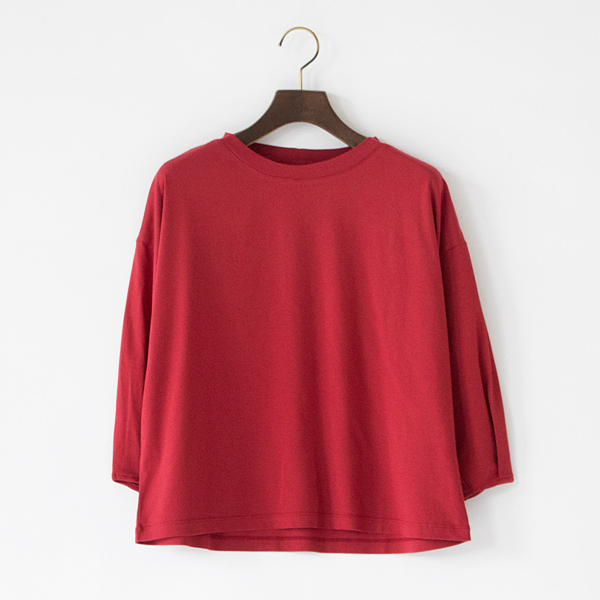 アシャオーガニックコットン 七分袖タックTシャツ(RED)