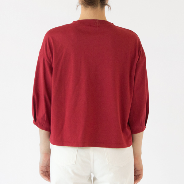 アシャオーガニックコットン 七分袖タックTシャツ(RED、身長162cm)