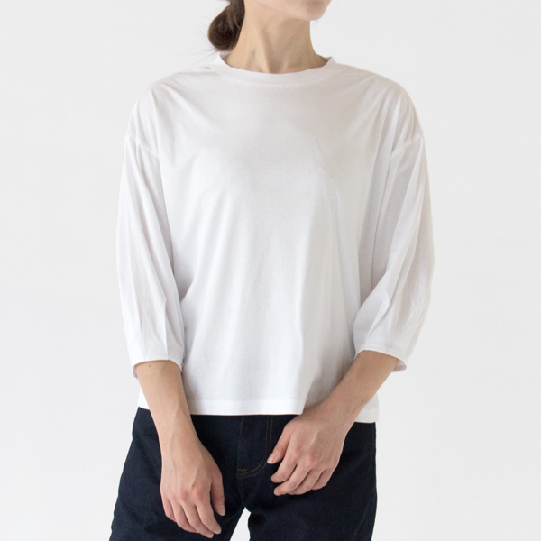 アシャオーガニックコットン 七分袖タックTシャツ(WHITE、身長162cm)