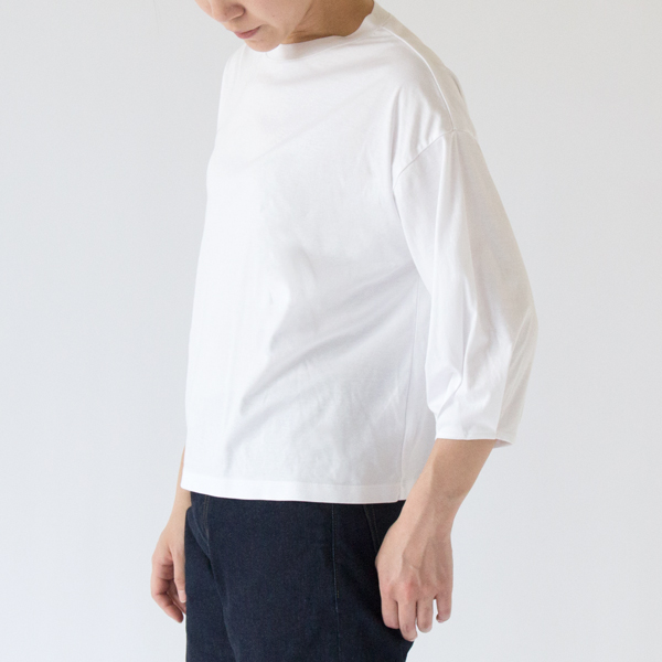 アシャオーガニックコットン 七分袖タックTシャツ(WHITE、身長162cm)