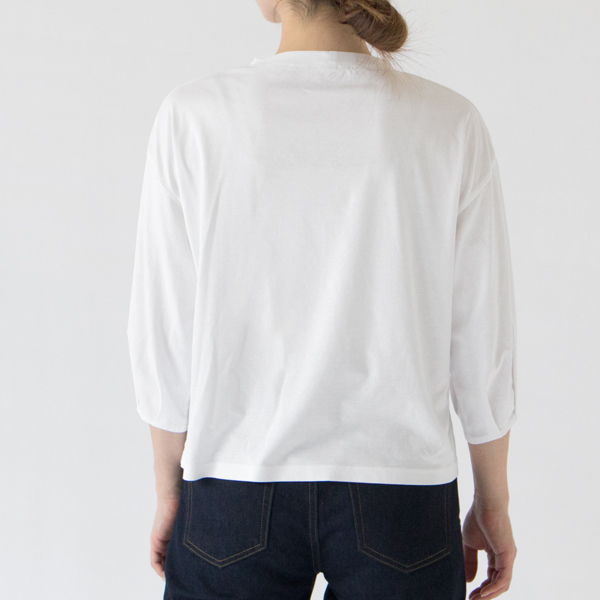 アシャオーガニックコットン 七分袖タックTシャツ(WHITE、身長162cm)