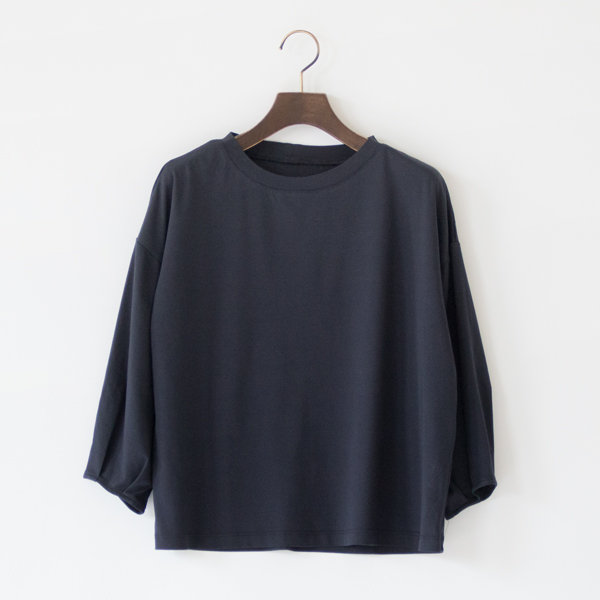 アシャオーガニックコットン 七分袖タックTシャツ(NAVY)