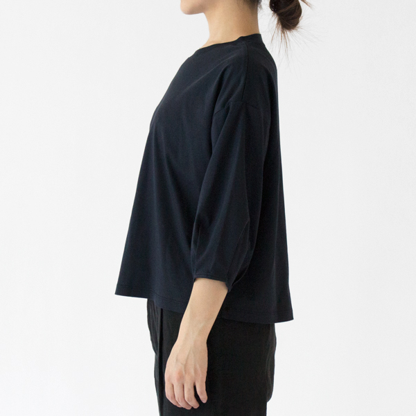 アシャオーガニックコットン 七分袖タックTシャツ(NAVY、身長162cm)
