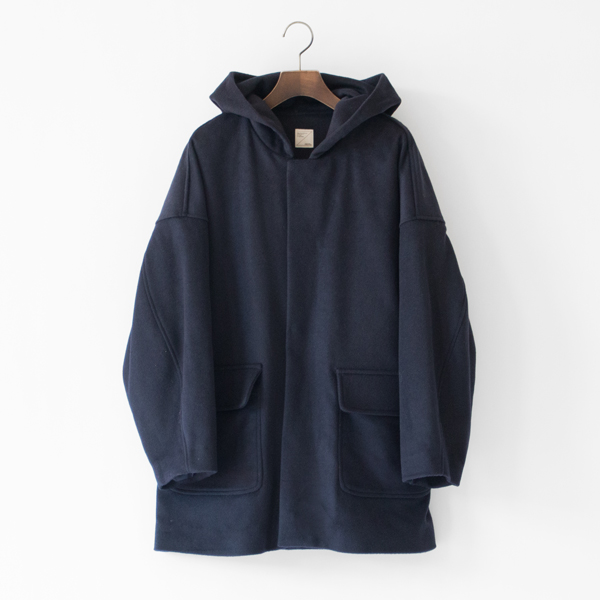 ウールカシミヤメルトン フーデッドコート(NAVY)