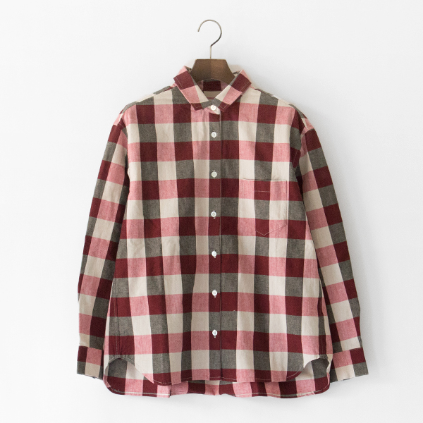 コットンブロックチェック 長袖シャツ(RED)