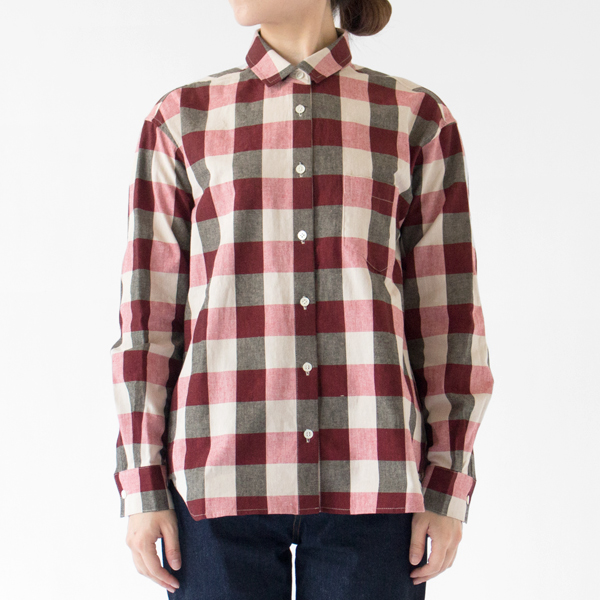 コットンブロックチェック 長袖シャツ(RED、身長162cm)