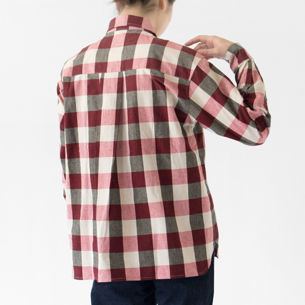 コットンブロックチェック 長袖シャツ(RED、身長162cm)