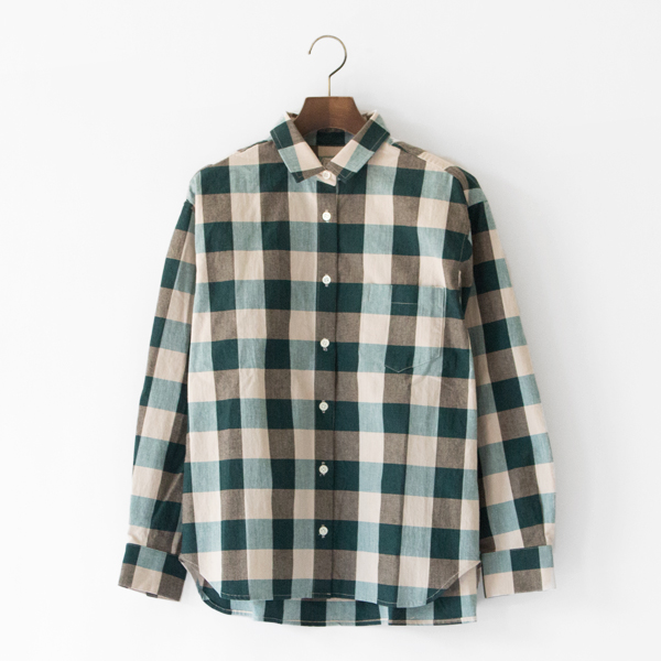 コットンブロックチェック 長袖シャツ(GREEN)