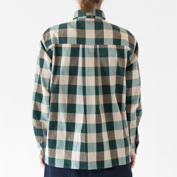 コットンブロックチェック 長袖シャツ(GREEN、身長162cm)