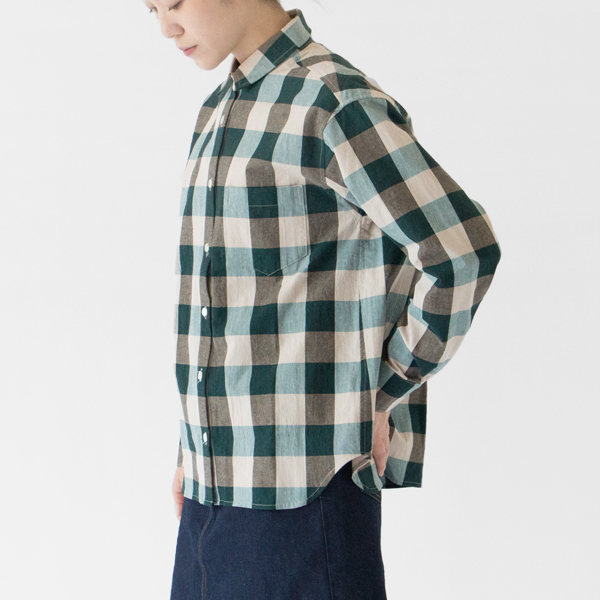 コットンブロックチェック 長袖シャツ(GREEN、身長162cm)
