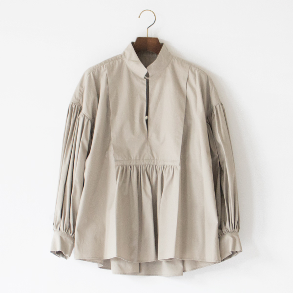 コットンシルク スタンドカラープルオーバーボサムシャツ(GREY)