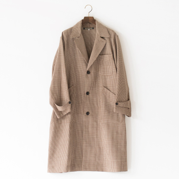 強撚ウールチェックローブコート(BROWN) 強撚ウールチェックローブコート(BROWN)
