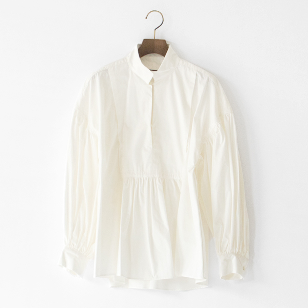 コットンシルク スタンドカラープルオーバーボサムシャツ(WHITE)