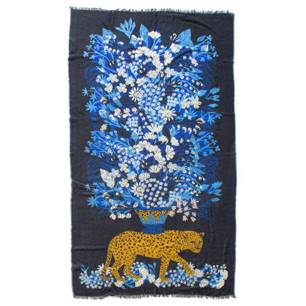 レオパード柄が引き立つ濃紺ベースのウールストール BLOOM(BLUE) レオパード柄が引き立つ濃紺ベースのウールストール BLOOM(BLUE)