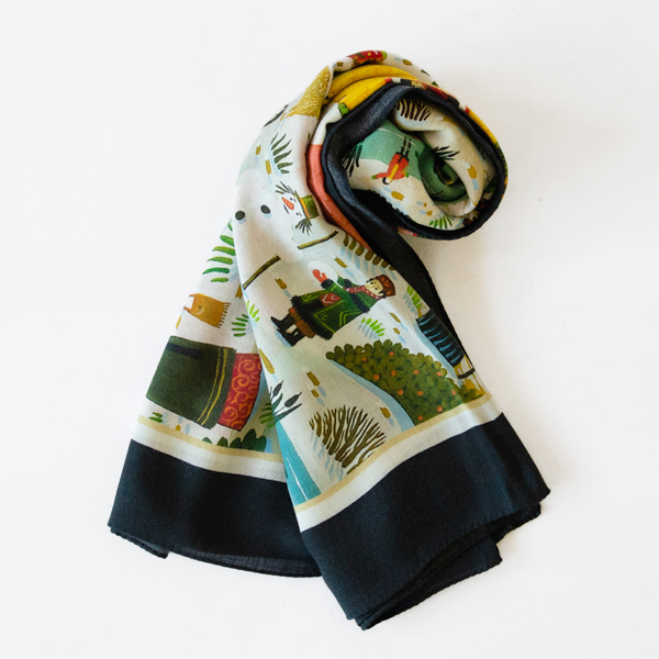 シルクウールスカーフ(120X120 )(COL 3 NOIR ) シルクウールスカーフ(120X120 )(COL 3 NOIR )