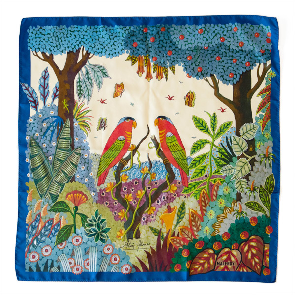 シルクツイルバンダナ（67X67）(COL 3 BLUE IVOIRE )