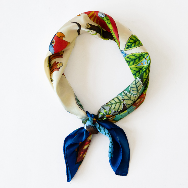 シルクツイルバンダナ（67X67）(COL 3 BLUE IVOIRE )