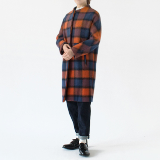 ミュール紡 ノーカラーラグランチェックコート／ZUTTO（ズット）｜愛着