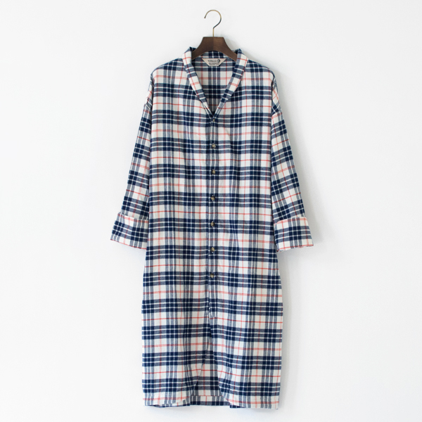 【別注】フランネルシャツガウン(ホワイトネイビーチェック)