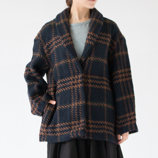 John Branigan(ジョン・ブラニガン) チェック編み襟付きコート