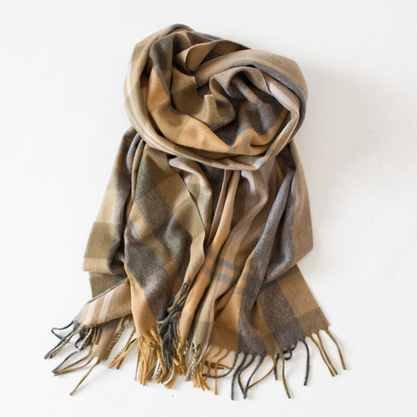 カシミヤ チェック ストール(TARTAN CAMEL)