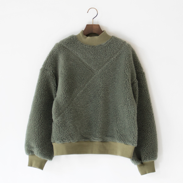 ウールシープボア モックネック切替プルオーバー (GREEN)