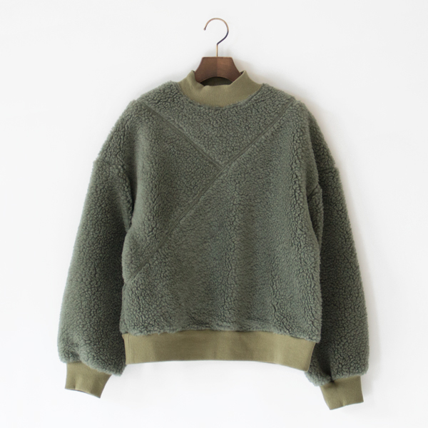 ウールシープボア モックネック切替プルオーバー (GREEN)