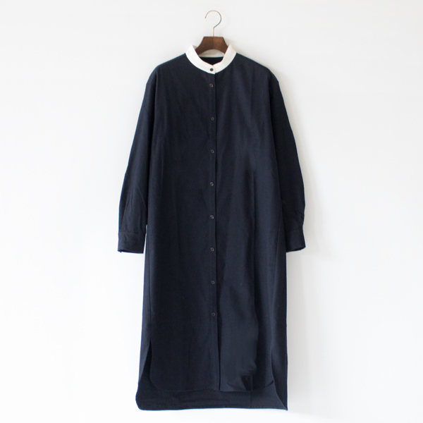 先染コットンビエラ起毛 アンブレラヨークシャツワンピース(NAVY)