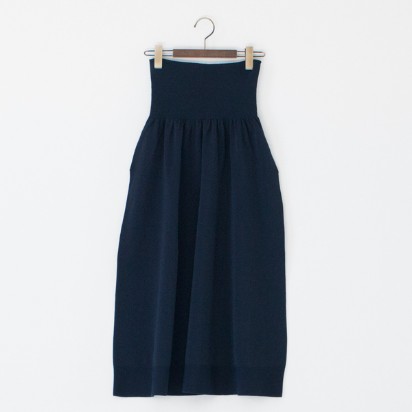 おなかをつつむ のびるニットロングスカート ポケット付き（DARK NAVY）