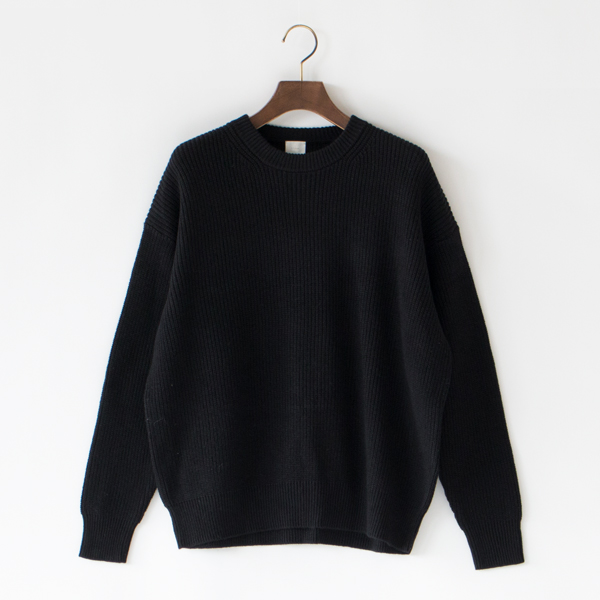 コットンカシミヤ クルーネックプルオーバー(BLACK)
