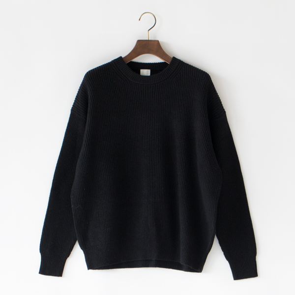 コットンカシミヤ クルーネックプルオーバー(BLACK)