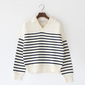 襟付きボーダーコットンセーター