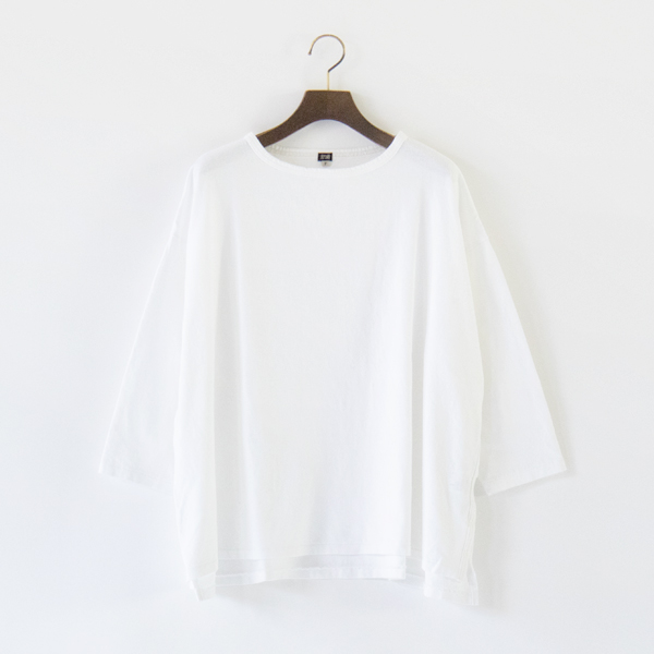 コットンリネン 九分袖 前後差オーバーサイズT(WHITE)
