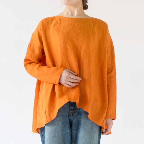 クルーネック バックギャザーシャツ(身長162cm、ORANGE)