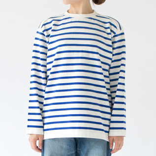 WAVE COTTON バスクニット クルーネック WHITE/BLUE／YONETOMI NEW