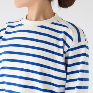 WAVE COTTON バスクニット クルーネック WHITE/BLUE／YONETOMI NEW