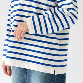 WAVE COTTON バスクニット クルーネック WHITE/BLUE／YONETOMI NEW