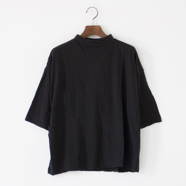 Cotton Silk Soft 天竺 モックネックTシャツ(BLACK)