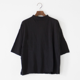 Cotton Silk Soft 天竺 モックネックTシャツ(BLACK)