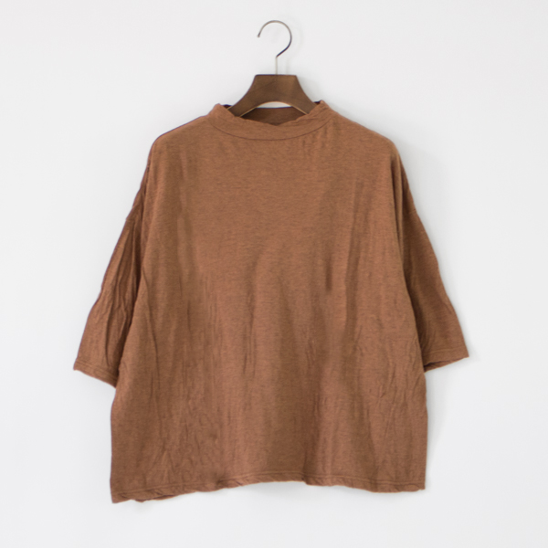 Cotton Silk Soft 天竺 モックネックTシャツ(TEA BROWN)