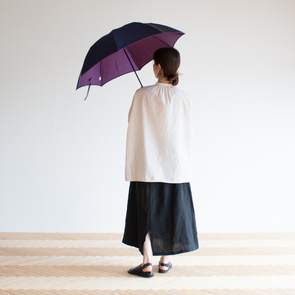 甲州織 晴雨兼用折りたたみ傘 かさね (ネイビー/パープル)