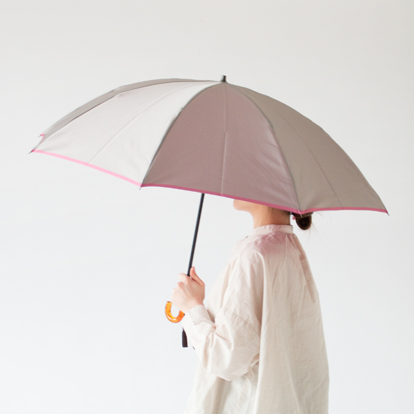 甲州織 晴雨兼用折りたたみ傘 かさね (グレー/ローズピンク)