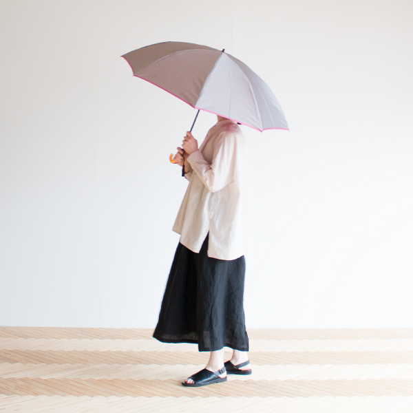 甲州織 晴雨兼用折りたたみ傘 かさね (グレー/ローズピンク)