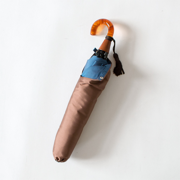 ブラウン/ブルー甲州織 晴雨兼用折りたたみ傘 かさね ブラウン/ブルー甲州織 晴雨兼用折りたたみ傘 かさね