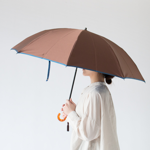 甲州織 晴雨兼用折りたたみ傘 かさね (ブラウン/ブルー)