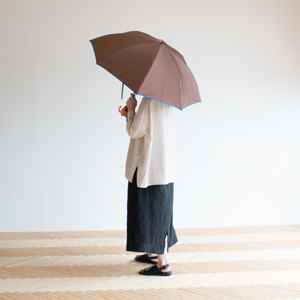 甲州織 晴雨兼用折りたたみ傘 かさね (ブラウン/ブルー)
