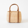 Rattan mini handbag leather handle 